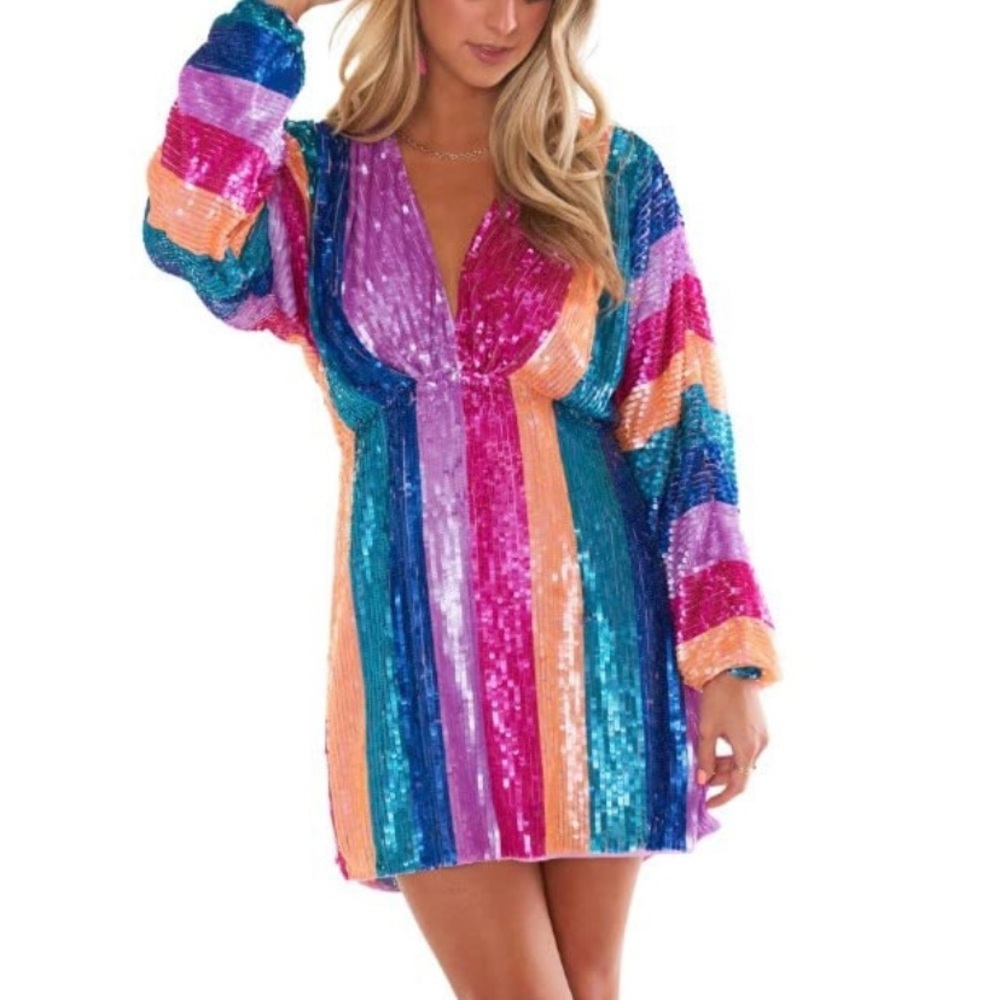 Mumu Sequin Stripe Mini Dress